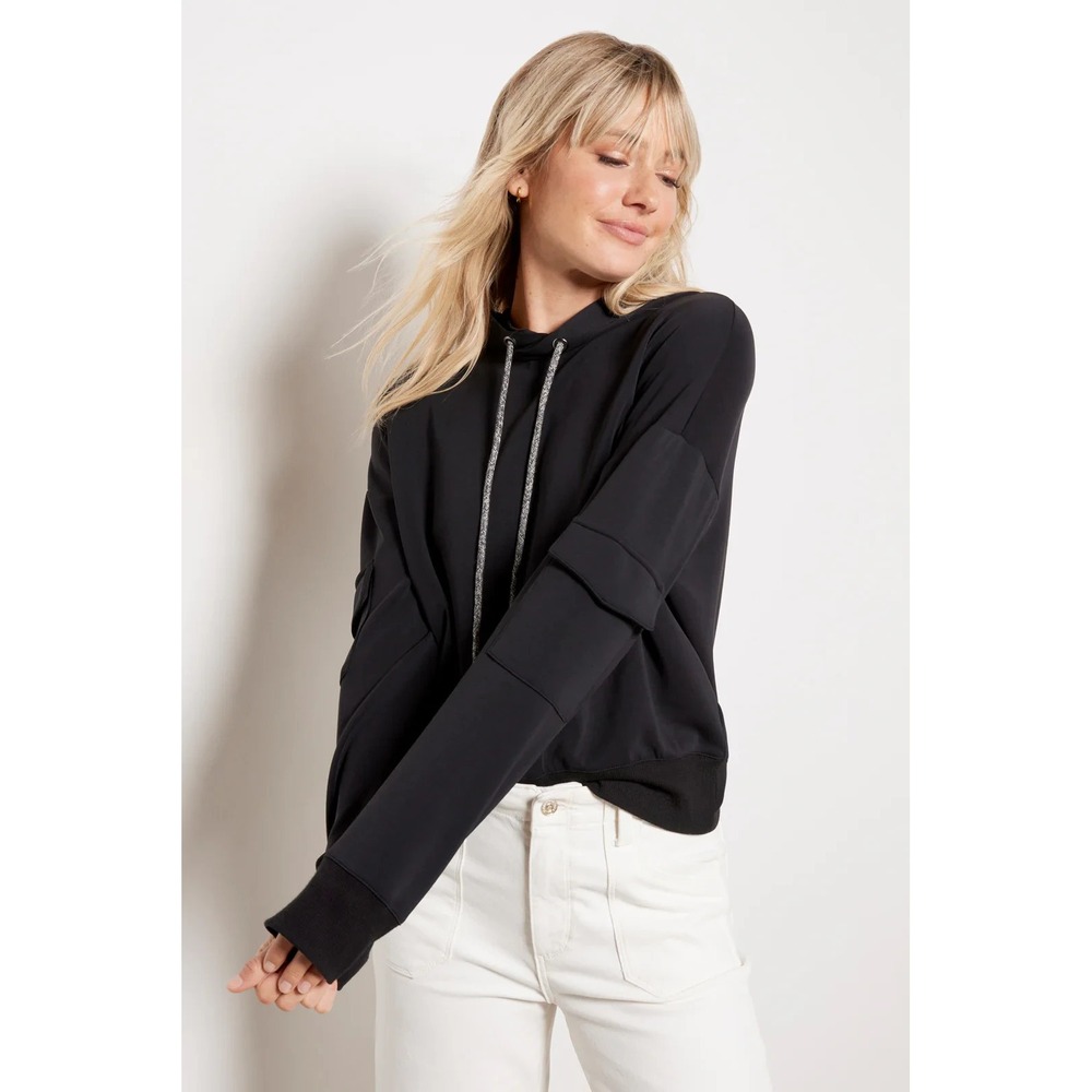 Evereve Anders Utility Pocket Hoodie Sz XS Black‎ Modal Lightweight Pullover